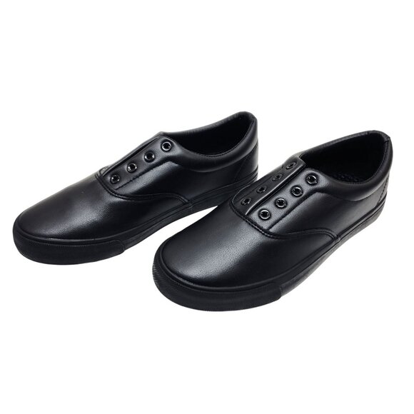 Black Faux Leather Slip-On Sneakers Size 10 US Men Slip Resistant - Picture 5 of 11